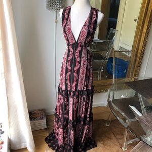Avec Les filles Elegant Black and red patterned Maxi Dress size 2